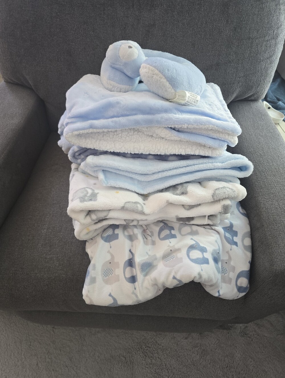 Soft Blue Baby Blanket & Plush Stack - Blue